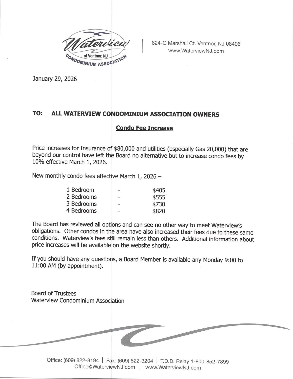 Condo Fee Increase and the 2026 Budget – WATERVIEW Condominium Association